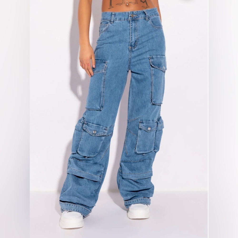 Akira LA ISLA CARGO JEANS Wide Leg High Rise  Denim Jeans Size 9